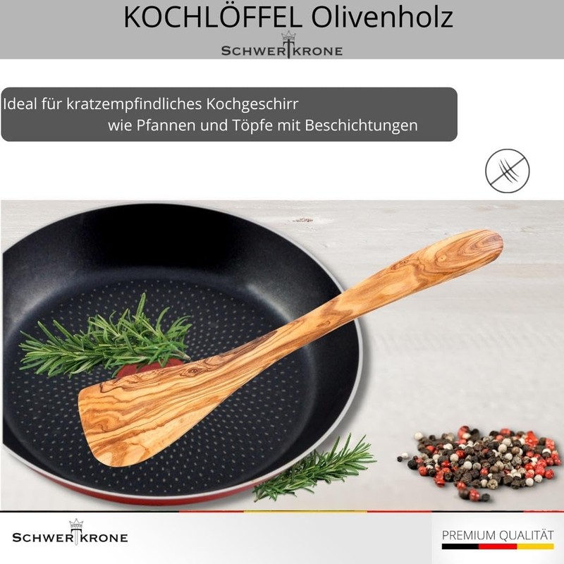 Schwertkrone Cooking Spoon Set, Olive Wood | Spatula | Risotto
