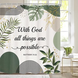 Mitpok Bible Verse Christain Shower Curtain 72Wx72H Sage Green Boho Modern Scripture Inspirational Quotes Motivational Bohemian Mid Century Bathroom Decor Bath Curtain Fabric Polyester 12 Pack Hooks