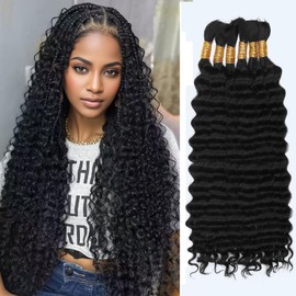 Human Braiding Hair for Boho Braids,150g 22 inch 6 Bundles Deep water Wave Bulk Boho Curly Human Hair for Braiding,Natural Color No Weft 12A Wet and Wavy Human Knotless Braiding Hair Extensions