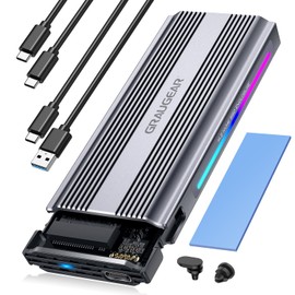 GRAUGEAR M.2 SSD Aluminiumgehäuse, 10Gbps, NVMe & SATA, USB 3.2 Gen2, Unterstützt 2280/2260/2242, Dynamic RGB Lighting, Kühlkörper, Werkzeuglos