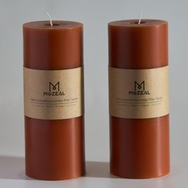MOZEAL 4" x 10" Extra-Large Burnt Orange Pillar Candles (Set of 2), Unscented, Dripless, Smokeless, Long Clean-Burning, Tall 10 inch Large Burnt Orange Pillar Candles for Fall and Thanksgiving Decor