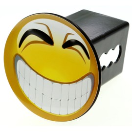 eVerHITCH Emoji Smile Embossed Metal Emblem on Metal Trailer Hitch Cover (Fits 2" Receivers, Yellow Smiley face)