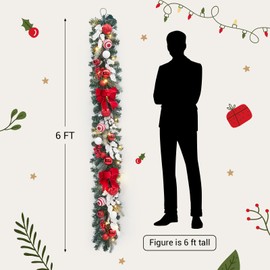 GarveeHome 6 Ft Pre-Lit Christmas Garland, Battery Operated Lighted Xmas Garland with 20 Lights & Timer, Christmas Garlands with Lights for Mantle Table Centerpiece Indoor Outdoor Decor, Red White