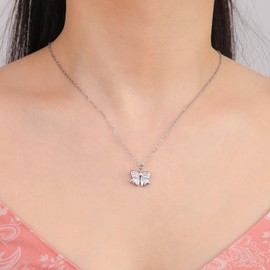 kkjoy Cute Little Tiny Bow Necklace Stainless Steel Silver-Plated Band Bow Tie Pendant Necklace Butterfly Bowknot Jewellery for Women Charming Ladies, Stainless Steel, No Gemstone