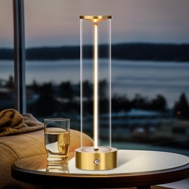 baishezhuan Cordless Portable LED Table Lamp， Rechargeable Battery Operated Desk Lamp with Touch Sensor, Three-Level Dimmable Suitable for Bars/Cafes/Restaurants/Bedrooms/Camping Site. (Gold)