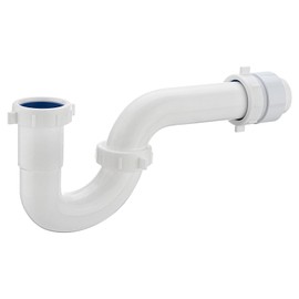 (1 Pack) Yariwiz White P Trap 1 1/2 Inch for Bathroom Kitchen Sink Drain Pipe Tubular Kit with White Threaded Adapter and Blue TPE Washer KSD-001W