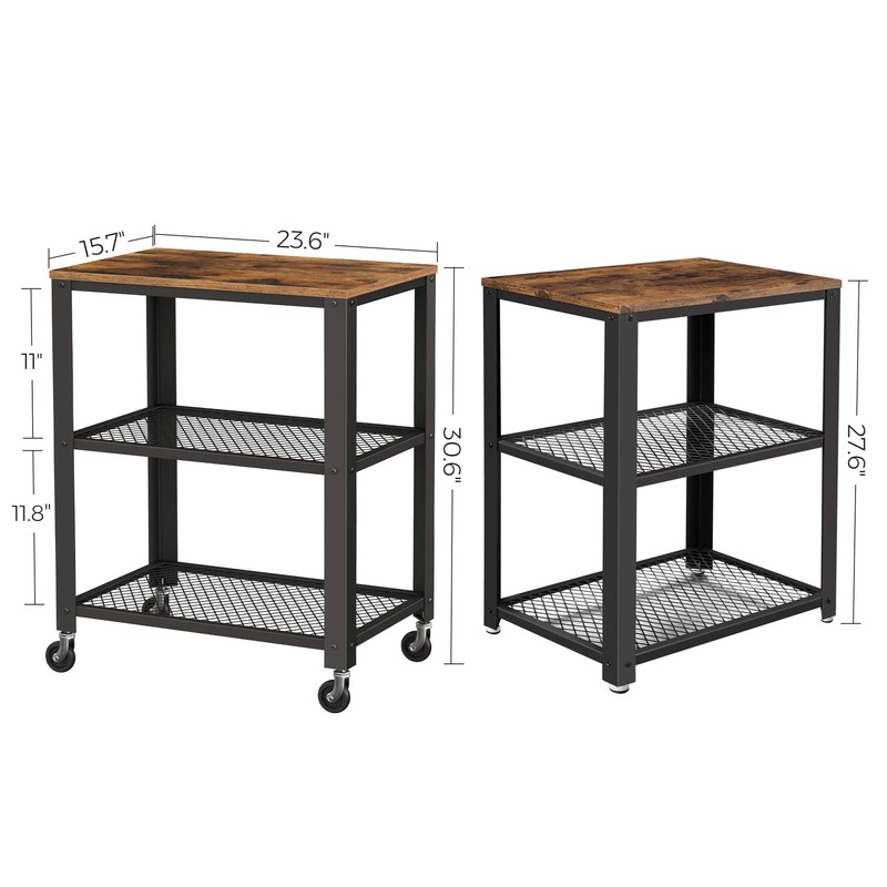 VASAGLE BRYCE Serving Cart, 3-Tier Kitchen Utility Cart on Wheels