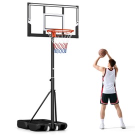 GYMAX Basketball Hoop Outdoor, 3.3-10 FT Adjustable Portable Basketball Goal with Wheels, PC Backboard, Fillable Base for Kids, Youth & Adults in Backyard, Driveway, Pool