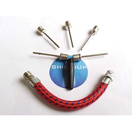 ShieldUp Bicycle Air Pump Adaptor Kit - 1x Flexible Hose for Bike Tyres - 5x Needle Valves for Footballs - 1x Plastic Adapter for Airbeds & Lilos