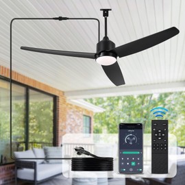 BZX Waterproof Outdoor Ceiling-Fan with Light - 52" Modern Ceiling Fans with 3 Colors LED Light, App & Remote Control, Quiet DC Motor, for Patios Gazebo, Black