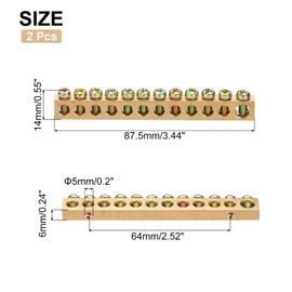 Sourcing Map 2 Pcs Brass 12 Position Ground Bus Bar Terminal Block for Electric Box