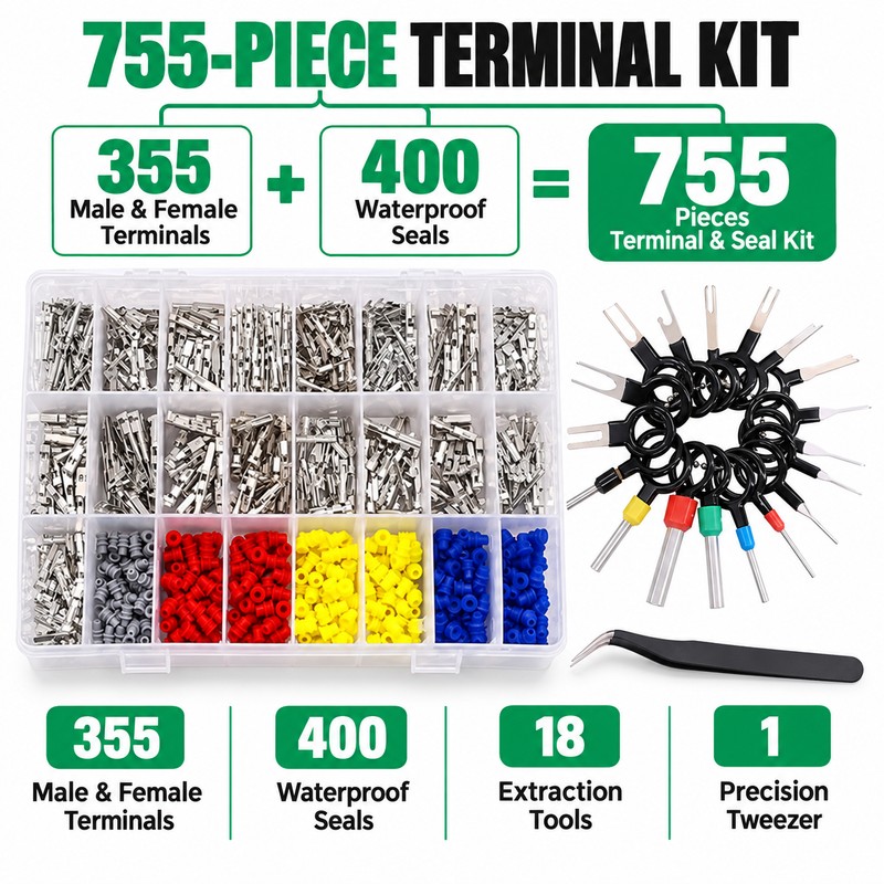 755-Piece Automotive Electrical Terminal Pin Kit, 21 Types with Waterproof