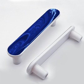 Elohiym 4 Pack Navy Stone Cobalt Blue Talisman Cabinet Handles 3-3/4 Inch (96mm) Hole Center White Cabinet Pull Unique Drawer Handle Bathroom Drawer Pulls Kitchen Cabinet Hardware