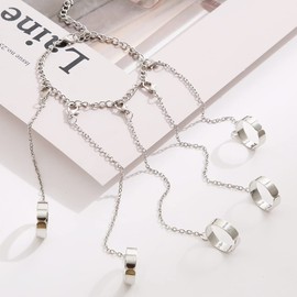 Fuqimanman2020 Punk Adjustable Chain Finger Rings Bracelet Hand Harness Layered Stackable Gothic Cool Statement Cosplay Biker Jewelry for Women Men-Silver A