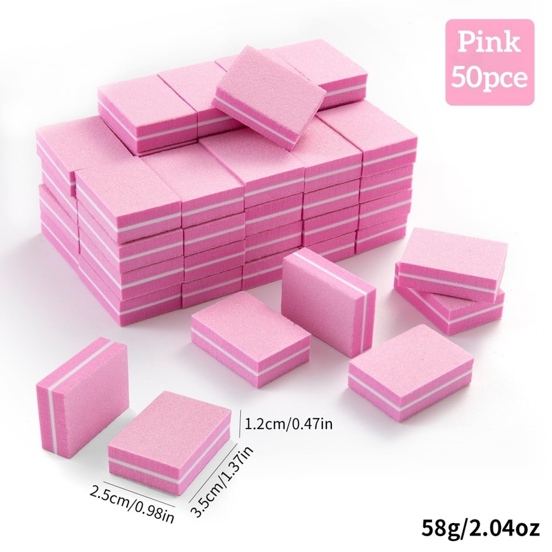 50pcs Mini Nail Buffer Blocks - 100/180 Grit Dual-Sided Sponge