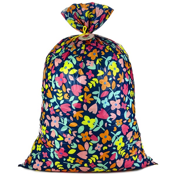 Hallmark 56" Large Plastic Gift Bag (Pink and Yellow Flowers) for Birthdays, Bridal Showers, Baby Showers, Mother's Day and More