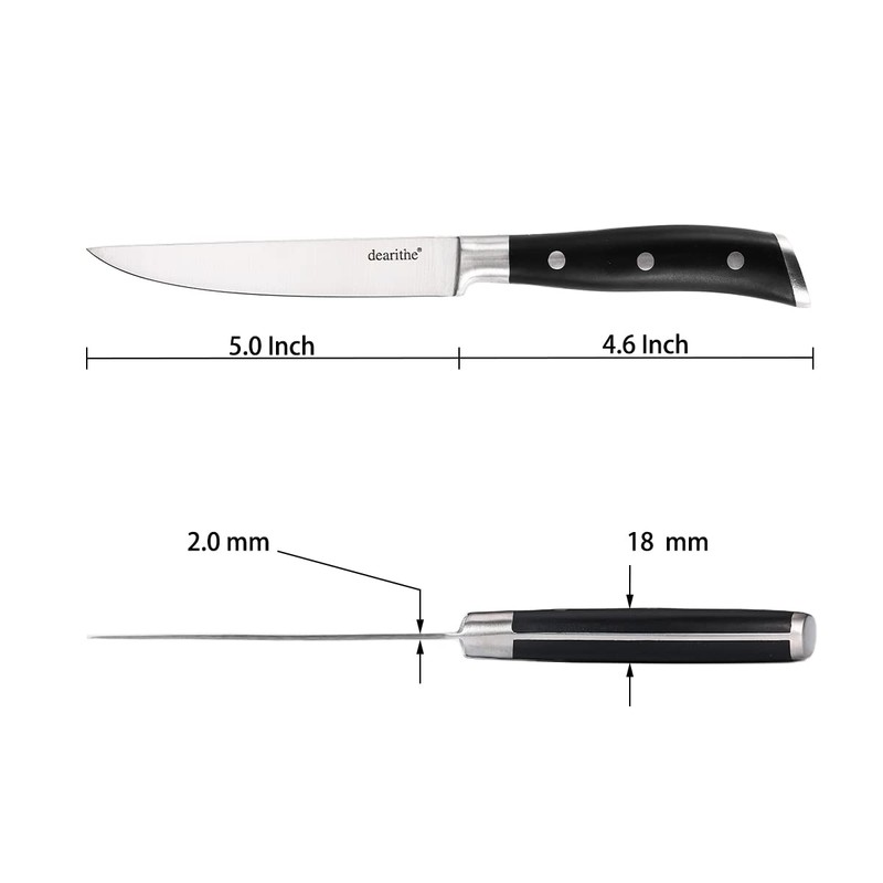 dearithe Steak Knives Set of 6,Black Full-Tang And Triple Rivet