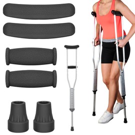 Replacement Crutch Pads, 6 Pcs Crutch Accessory Replacement Crutch Parts and Caps Set , Universal Comfort Padding for Arm Crutches Armpits and Feet Caps for Standard Aluminum Crutches (Black)