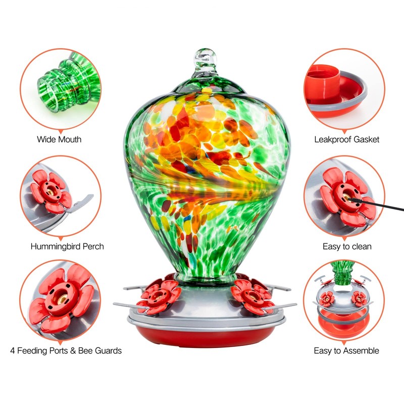 Muse Garden Hummingbird Feeders for Outdoors Hanging, Blown Glass Hummingbird