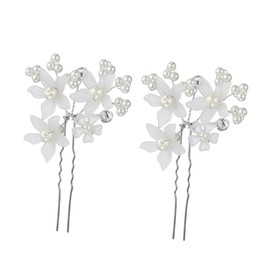 Baluue U-Shaped Hair Pins 6pcs Red Pearl Floral Hair Sticks for Brides and Women for Weddings and Special Occasions