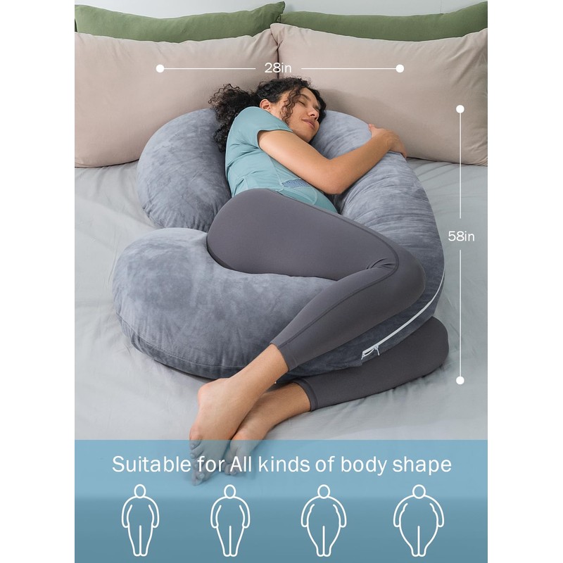 INSEN Pregnancy Pillow,Maternity Body Pillow with Velvet Cover,C Shaped Body