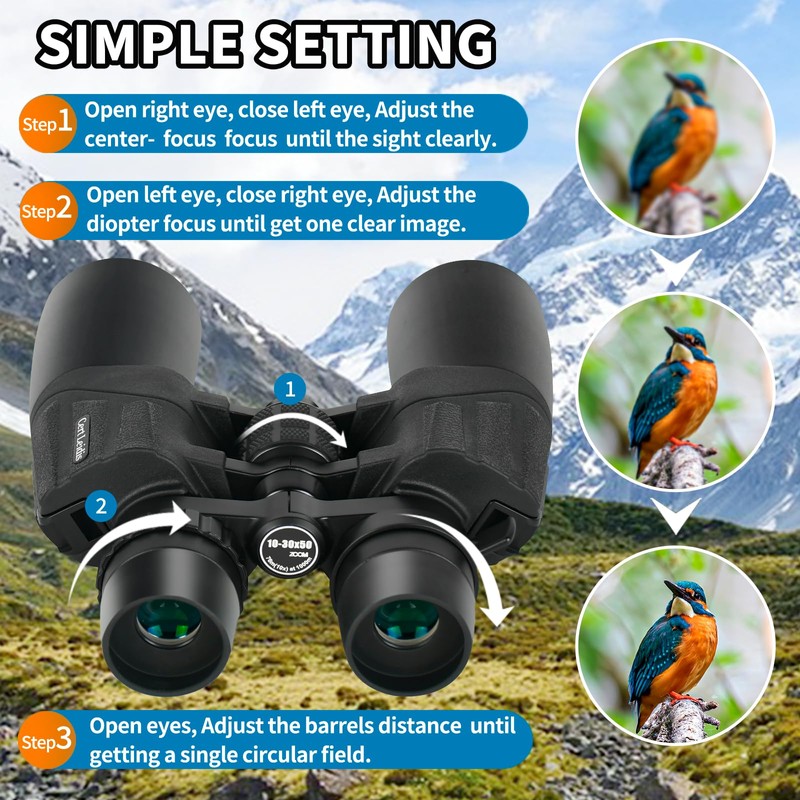 10-30x50 Zoom Binoculars for Adults High Power, Low Light Night