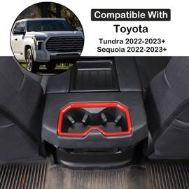 Aunginsy Car Rear Seat Central Armrest Cup Holder Cup Trim Frame Cover Compatible with Toyota Tundra/Sequoia 2022-2023 Back Center Console Cup Holder Decorative Sticker ABS Interior Truck Accessories