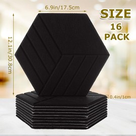 LDXDRU 16 Pack Hexagon Acoustic Panels 14" x 12" x 0.4" Self Adhesive Soundproof Wall Panels Sound Proof Panels for Walls Home Office & Gaming Room Black