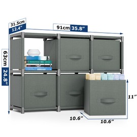 Mavivegue 6 Cube Storage Organizer, Closet Organizers and Storage, Cube Storage Shelf, Easy to Assemble with Storage Drawers, DIY Closet Cube Organizer for Living Room, Bedroom, Dorm Room-Gray, Grey