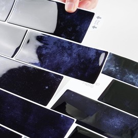 Livelynine Navy Blue Peel and Stick Backsplash Subway Tile Stick on Backsplash Tiles for Kitchen 4-Tiles 12x12" Removable Stick on Back Splash Self Adhesive Waterproof Bathroom Wall Tiles for Shower