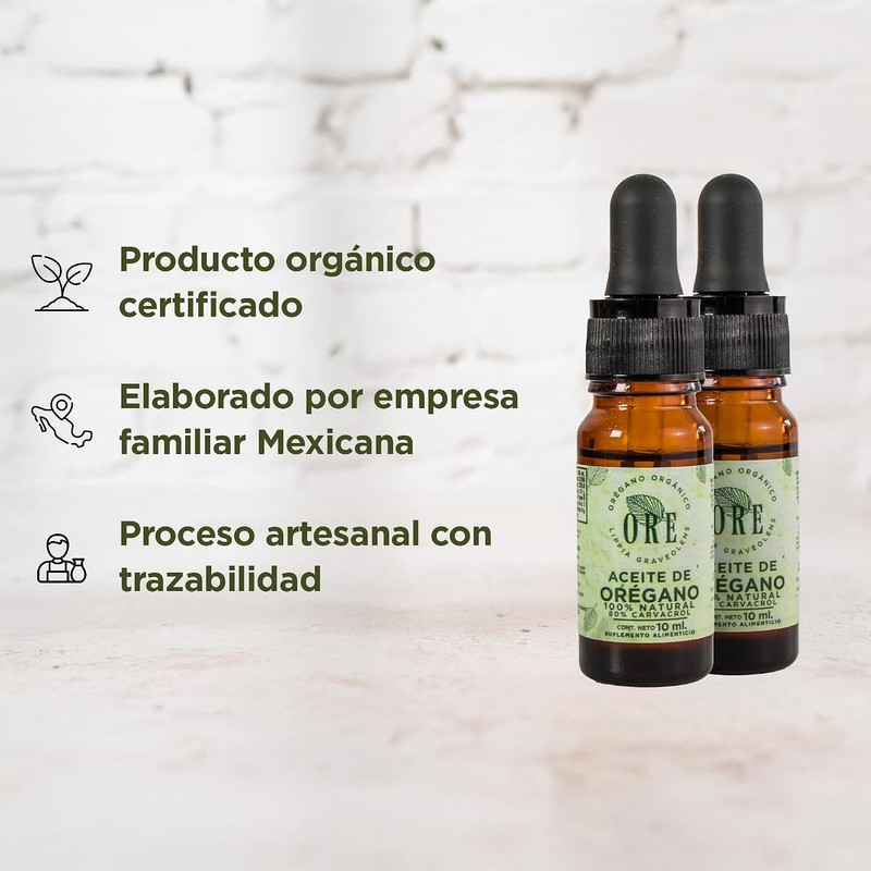 ORE Aceite de Orégano Silvestre, 10ml, 80% Carvacrol, Suplemento Aceite