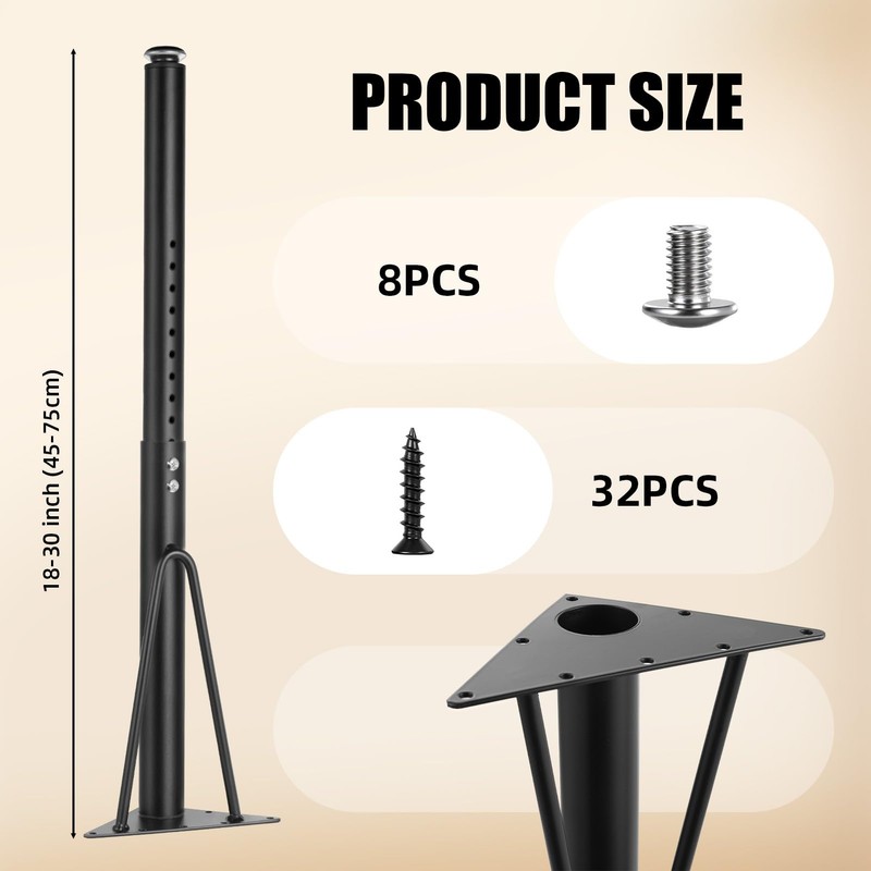 Hocamel Adjustable Table Legs 18-30 inch (45-75cm), Metal Desk Legs