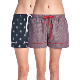 Casual Nights Women's 2 Pack Cotton Woven Lounge Boxer Shorts - Octopus/Plaid 31 - Large