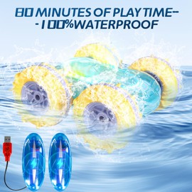 Amphibious RC Car Boat- Remote Control Cars for Kids,Gesture Sensing Drift Truck with 2 Batteries,360° Rotation Toy Car-10 LED Lights Modes, Pool & Beach Toys for Ages 6-12,Gifts for Boys & Girls.