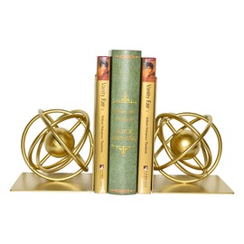 Book Ends Decorative, Modern Metal Unique Gold Bookends for Shelves, Round Design Bookend Book Stopper Holder for Home Office