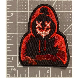 Retro Creepy Horror Red Black Hooded Vendetta Mask 3in Patch Iron / Sew-On