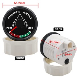 KAOLALI 52mm Rudder Angle Indicator Waterproof Gauge Meter 0-190 ohm with Mating Angle Sensor for Boat Yacht 52mm 9-32V Backlight（Black）