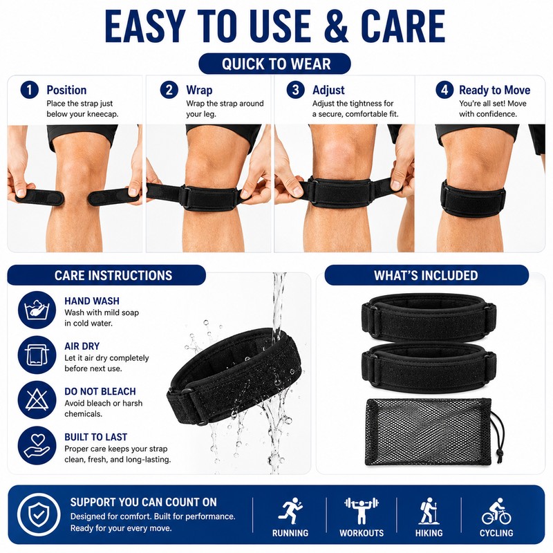 Patellar Tendon Knee Support Straps for Sports – Adjustable Compression
