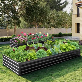 ZUNUDA Galvanized Raised Garden Bed,2 Pcs 10×3×1FT Metal Planting Box for Outdoor Vegetable, Flowers Herb,Planter Gardening (Black)