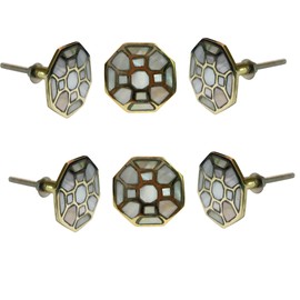 Perilla Home Set of 6 Knobs for Cabinet & Drawers Mother of Pearl Brass Knobs Decorative Vintage Knobs for Home Kitchen Cabinet Hardware Cupboard Door Dresser Wardrobe & Drawer Pulls (Design-8)
