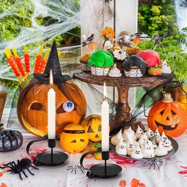 Matte Black Iron Candle Holder with Handle 2 Pcs Taper Candle Sticks Holder Decor Farmhouse Home Wedding Party Dinning Table Centerpiece (Set Of 2) (Loop Handle Large, Black, 4 Inch)