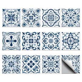 CHGCRAFT 36 Pieces Blue and White Shell and Stick Tile Stickers 4 x 4 Inch Wall Sticker Waterproof Removable PVC Wall Tile Stickers Decorative Stickers for Kitchen Washroom Wall Table Office