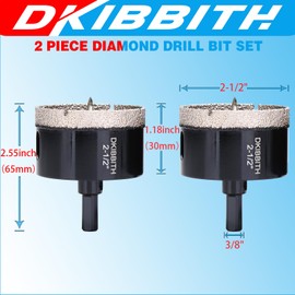 2-1/2" Diamond Hole-Saw Bits with Pilot Drill Bit - 2.5" Diamond Tipped Tile Hole Saws with Guiding Bit for Accurate Drilling, for Porcelain Tile Ceramic Pottery Granite Stone Glass Bottles 65mm