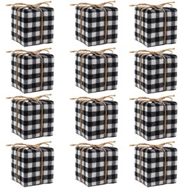 Christmas Ornaments Tree Mini Boxes Decorations Black White Buffalo Plaid Ornaments Decorative Box Craft Ornaments for Christmas Tree Fall Decor Small Gift Boxes Holiday Hanging Decorations 12Pcs