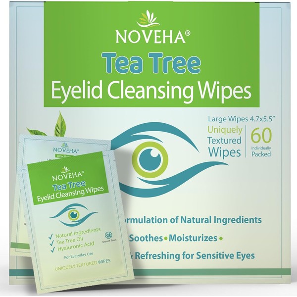 NOVEHA Tea Tree Oil Eyelid & Lash Wipes | With