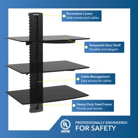 QualGear Universal Triple Shelf Wall Mount for A/V Components Upto 8Kgs/17.6Lbs(X3), Black (Qg-dB-003-Blk)