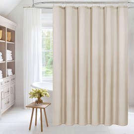 MitoVilla Beige Shower Curtain Liner Set with Plastic Hooks, Cream Fabric Shower Curtain Liner for Modern Bathroom Decor, Waterproof Cloth & Hotel Quality, 72" W x 72" H