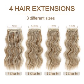 FAELBATY Clip in Hair Extensions for Women Balayage Light Blonde Mix Dark Blonde Hair Extensions Long Wavy Hair Extensions for Girls 20" Double Weft Thick Hairpieces Synthetic Fiber 4PCS (P22/60A#)