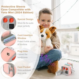 Beautyflier Travel Carrying Case Sleeve Compatible with Yoto Mini (2024 Edition), Kids Audio Music Player Pouch Carrier with Shoulder Strap, Back Pocket for Cards, Accessories, Bag Only (Pink & Gray)