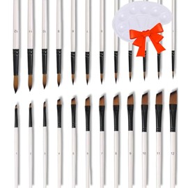 RUISTLI Pinceles para Pintura Acrilica,24 PCS Pinceles para Acuarelas+1 Paleta para Pintura Acrilica,Pinceles para Oleo para Niños-Pintor Profesional,Adecuado Acuarelas Profesionales,Pintura Oleo